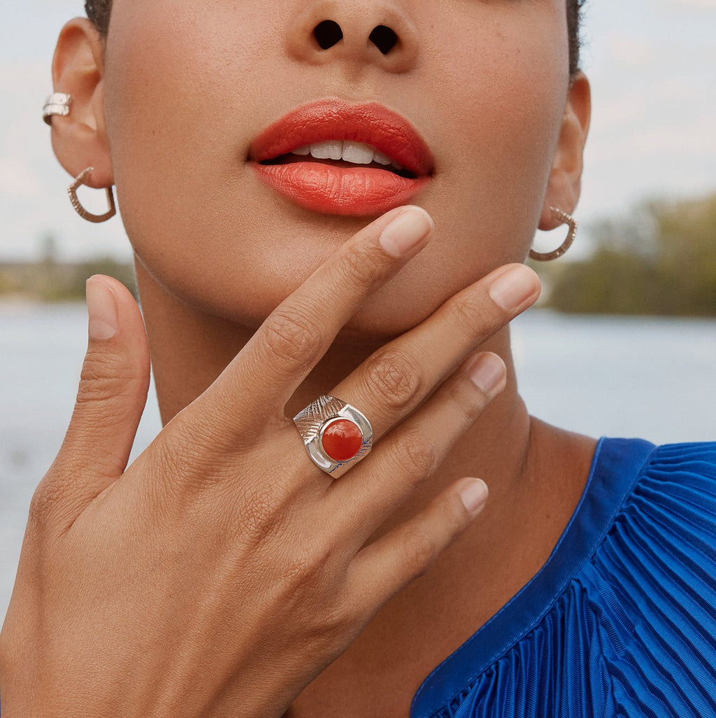 Wide Ring With red Carnelian Stone