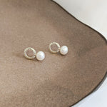 Freshwater pearls sterling silver small circle textured stud earrings