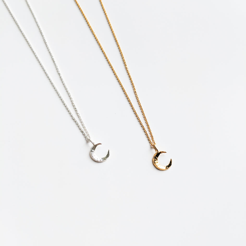 Moon pendant necklace in sterling silver and gold plated