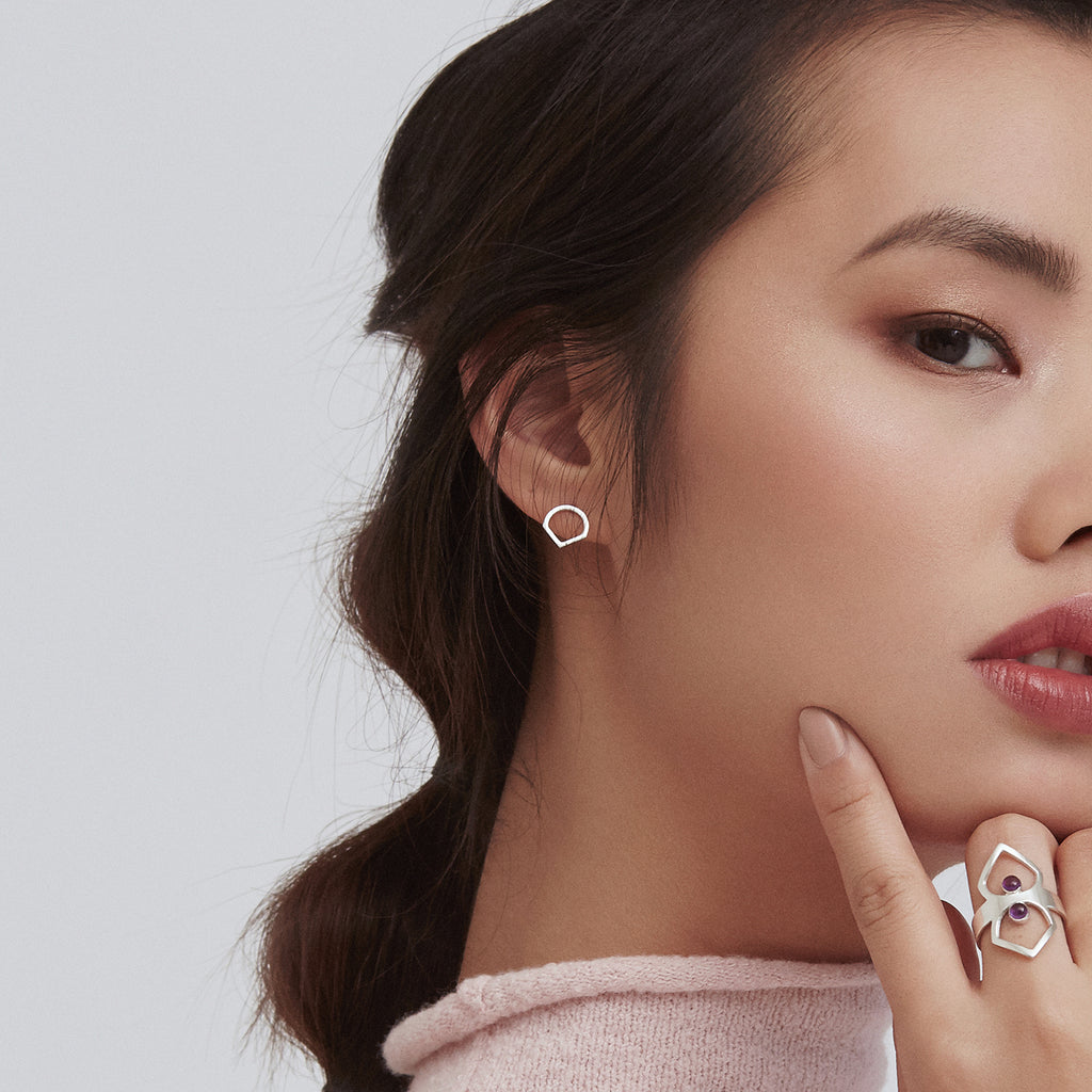 Pointy open circle 14k gold plated stud earrings