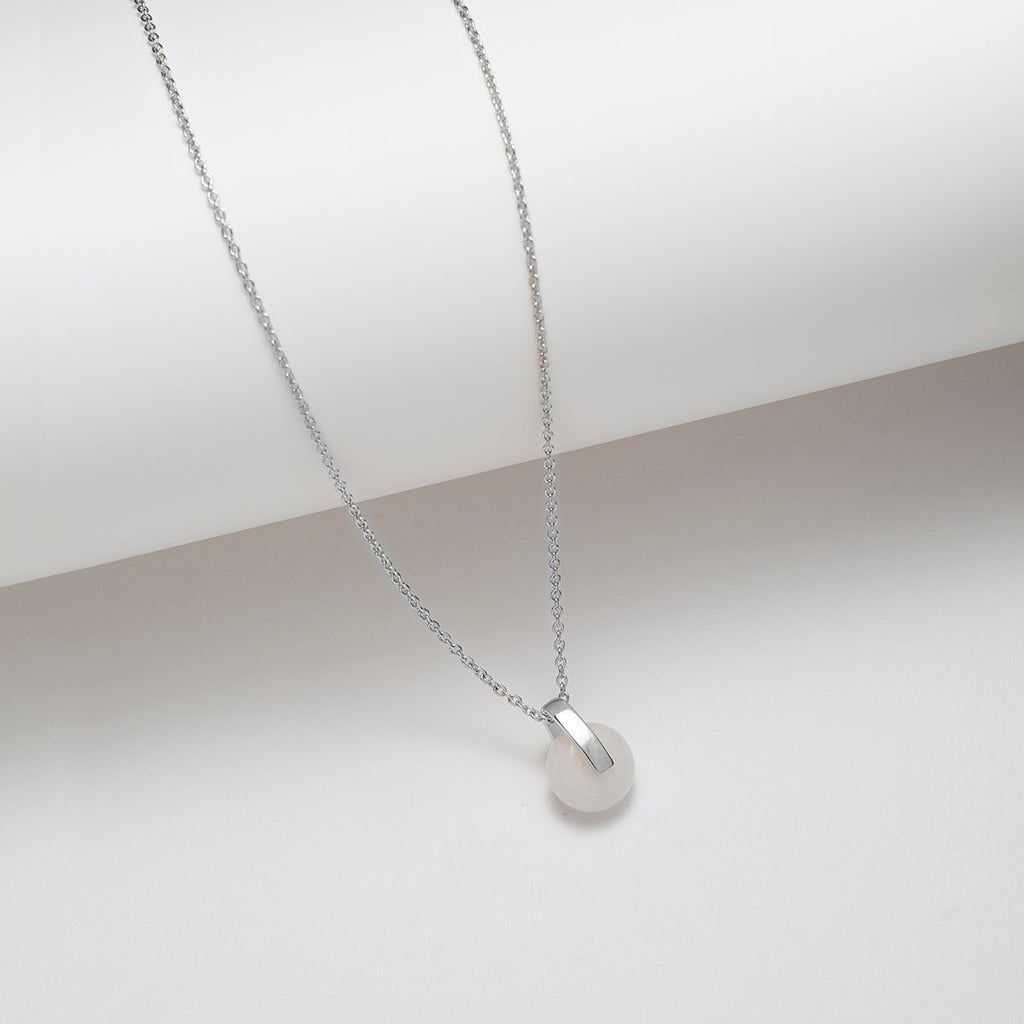 Earrings and necklace white jade and silver jewelry set