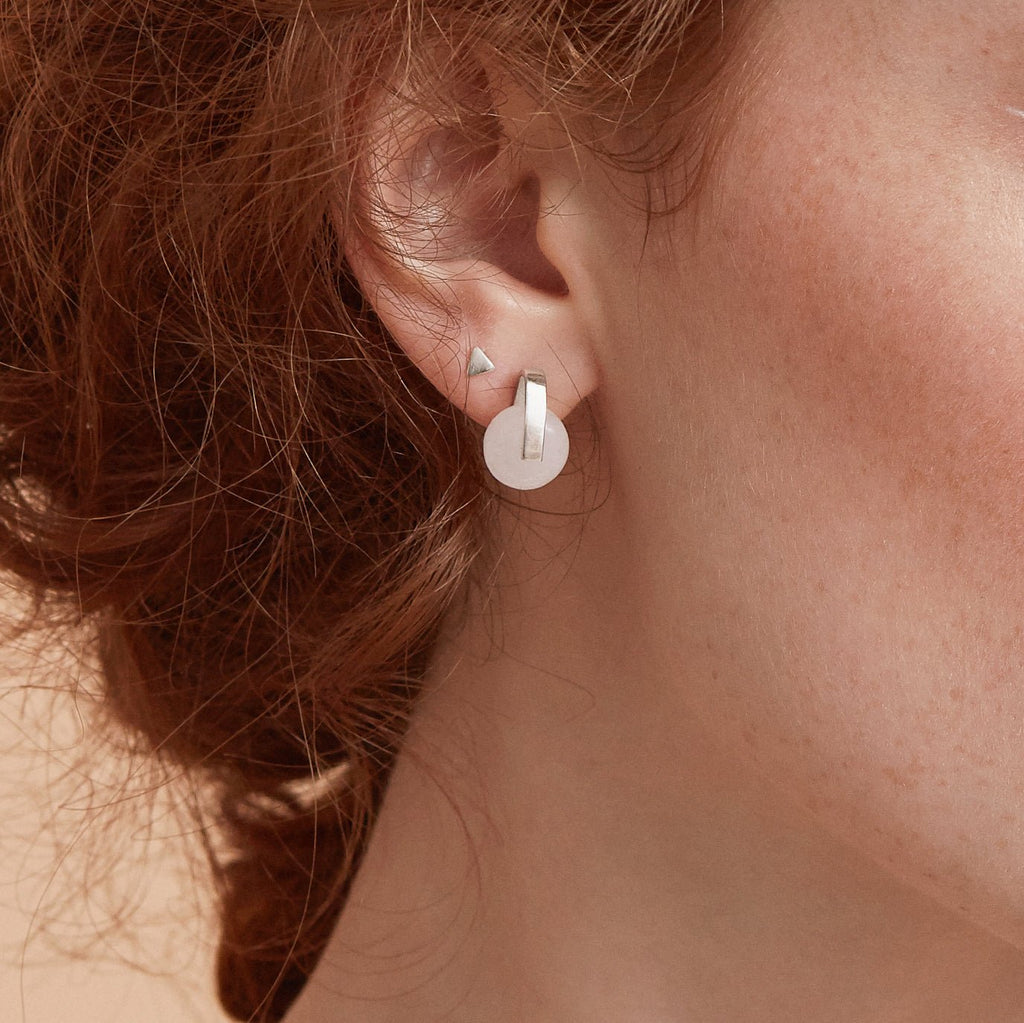 Sterling silver white jade bar stud earrings