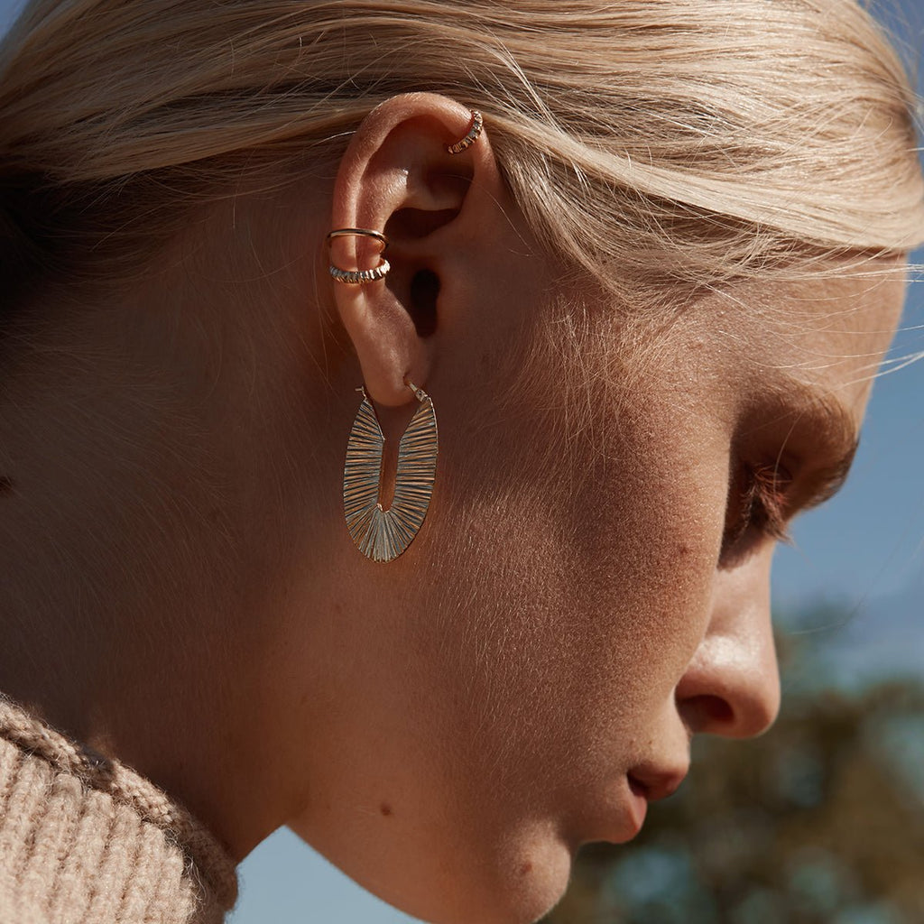 Gold flat oval hoop earrings