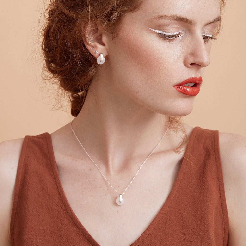 Sterling silver white jade bar pendant necklace