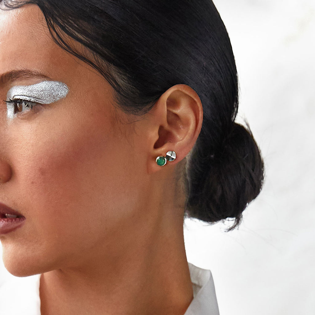 Ear climber earrings with green chrysoprase stones in sterling silver -  Canada