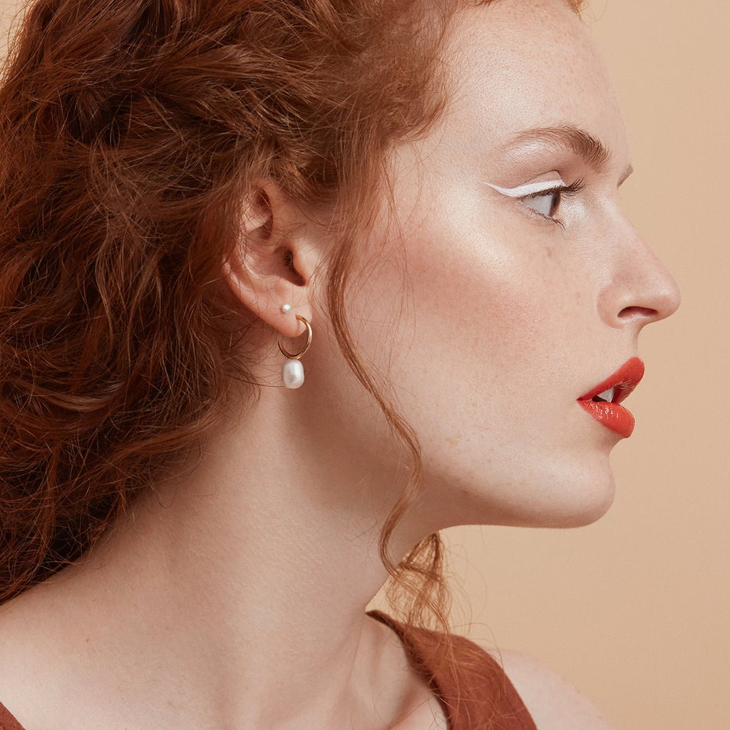 Baroque pearl and gold plated sterling silver hoop stud earrings