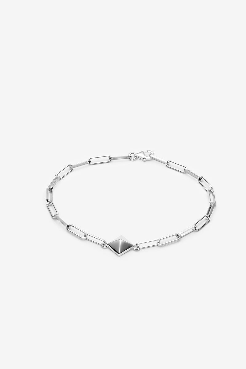 Sterling silver paperclip chain link bracelet with square pyramid charm - Canada