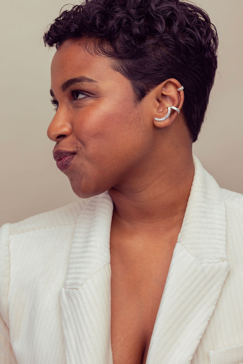 Ear crawler and matching ear cuff by Montreal jewelry designer Veronique Roy Jwls