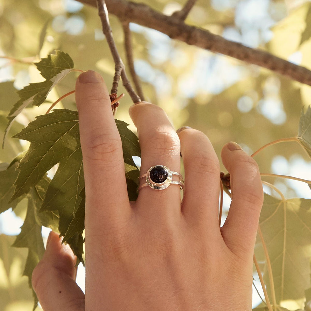 Sterling silver double band ring with black onyx