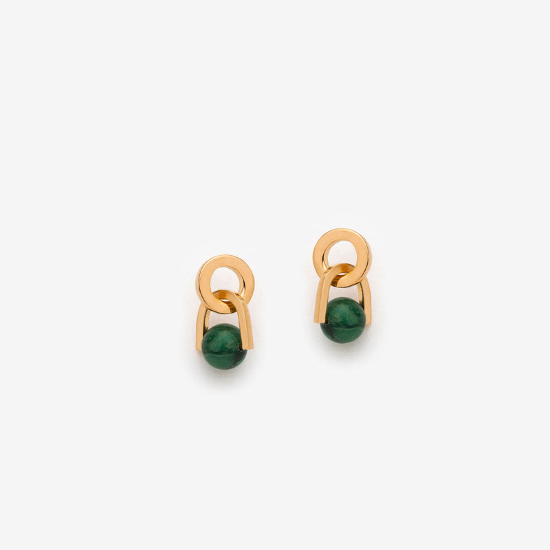 Gold plated Women's earrings with dangling africain jade stones