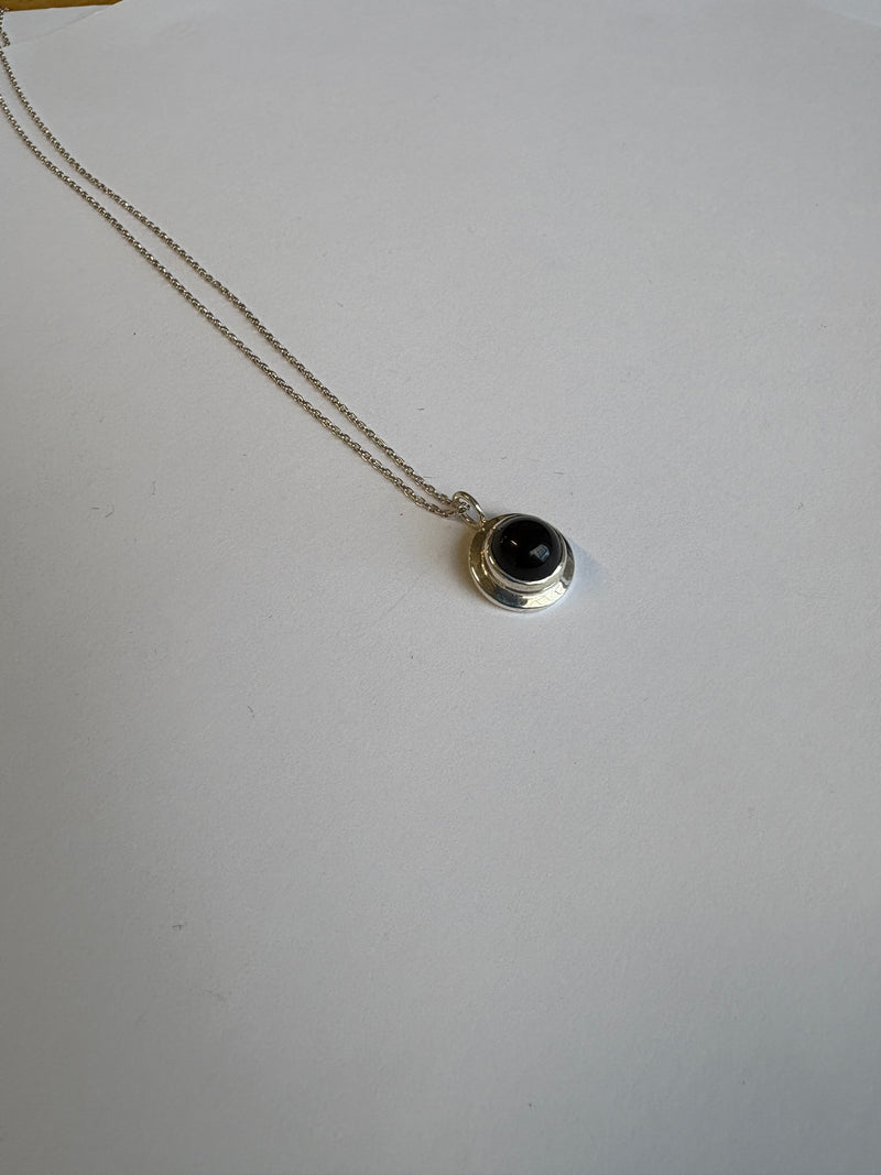 Black onyx silver pendant necklace