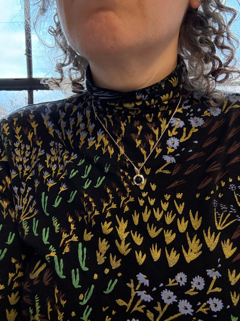 Black onyx silver pendant necklace