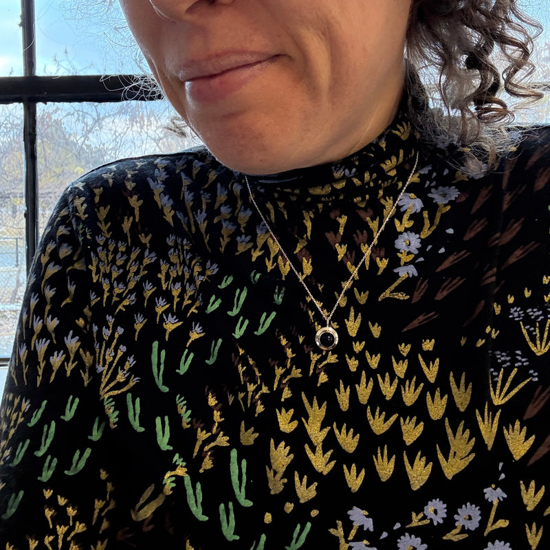 Black onyx silver pendant necklace