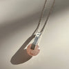 Phoebe, long pendant necklace with natural rose quartz