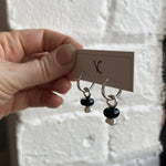 PROTOTYPE - Small hoop earrings with dangling pearls and onyx