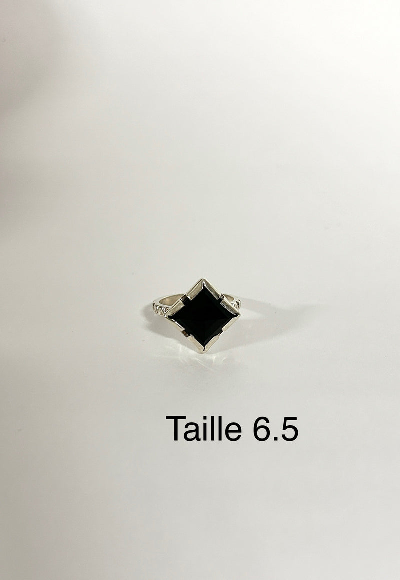 Bold, Silver Ring With A Square Black Onyx Stone