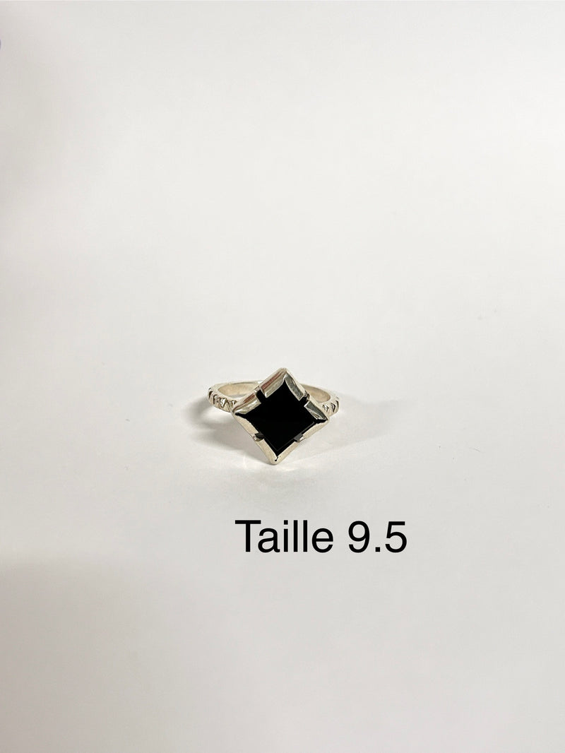 Bold, Silver Ring With A Square Black Onyx Stone