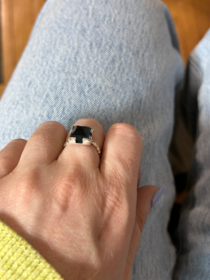 Square Black Onyx Ring in Silver