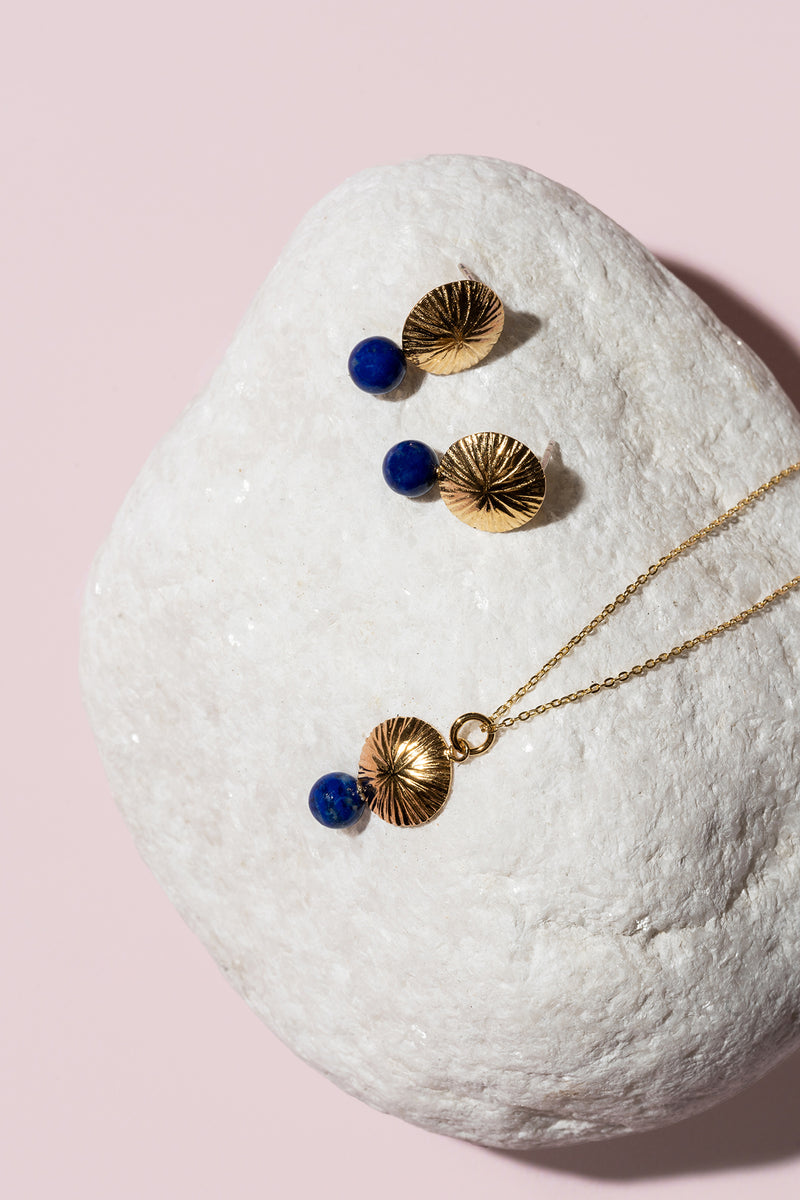 Lapis lazuli necklace and earrings set in gold plated silver - made in Canada