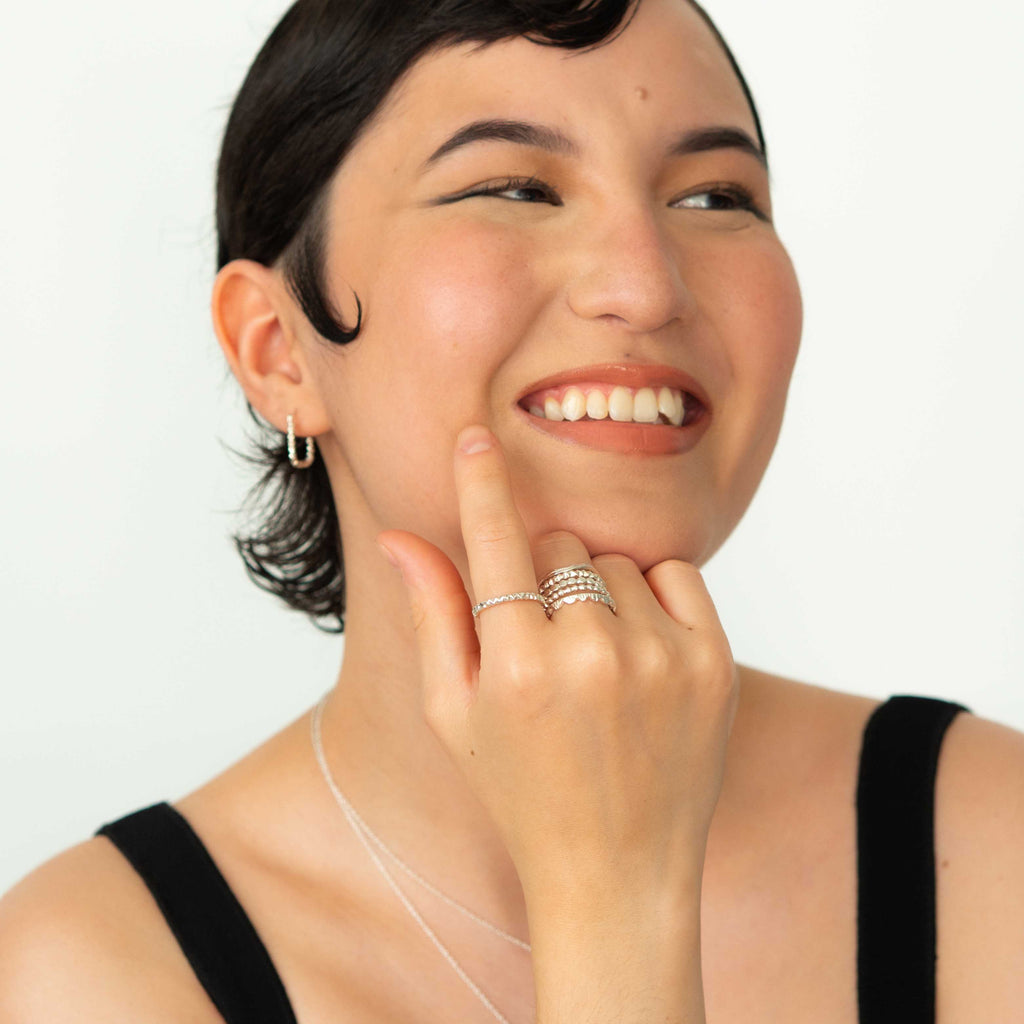 Square textured sterling silver hoop earrings