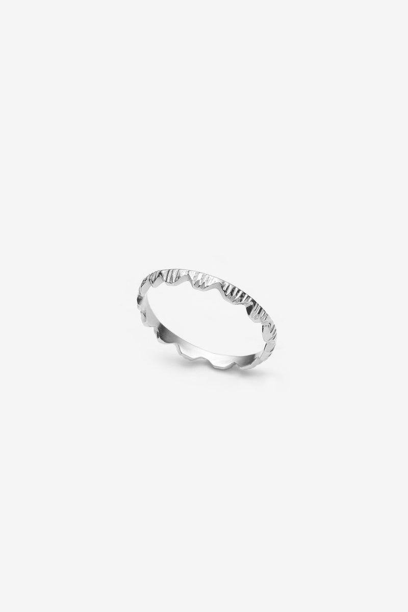 Thin silver mountain stacking ring