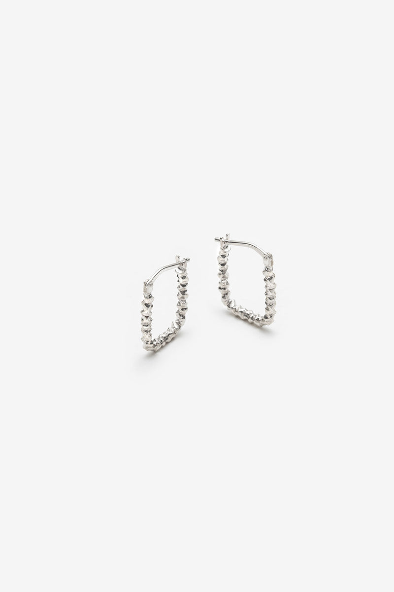Square textured silver hoop earrings
