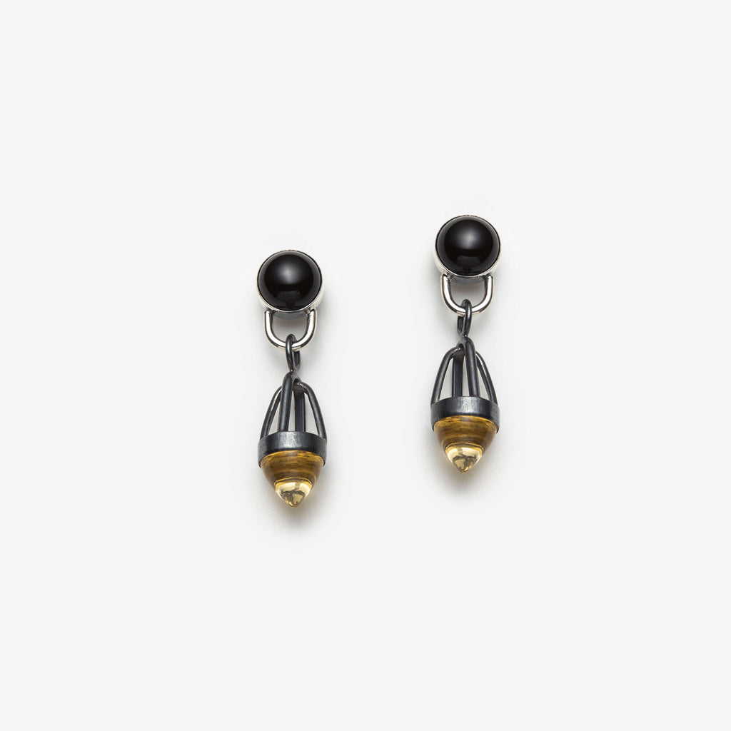 Sterling-silver-citrine-and black onyx earrings