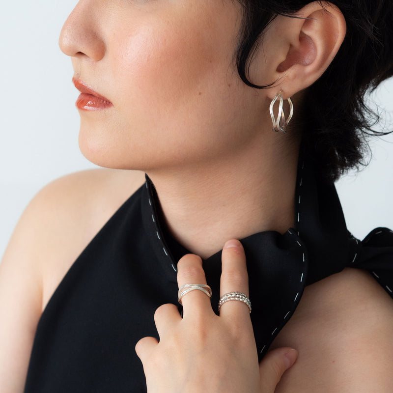 Sterling silver wave earrings and ring