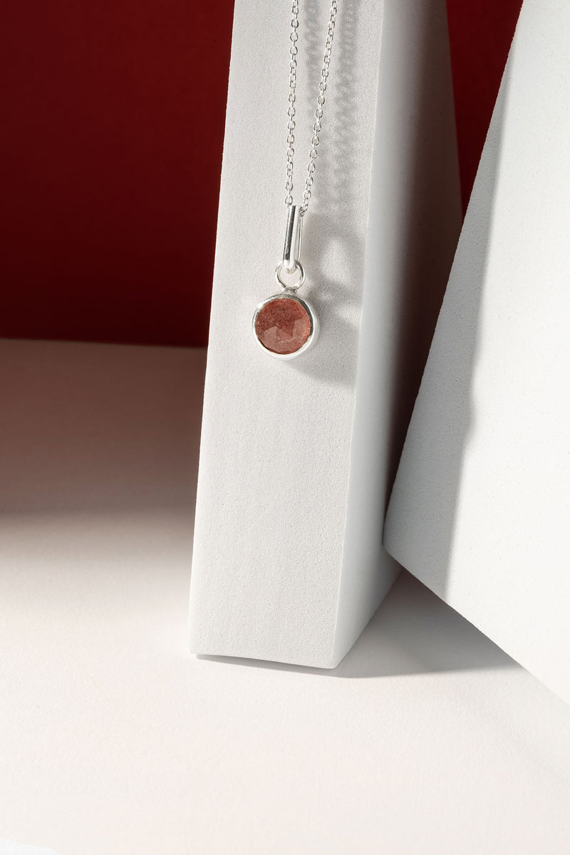 pink rose quartz pendant necklace in sterling silver by Veronique Roy Jwls