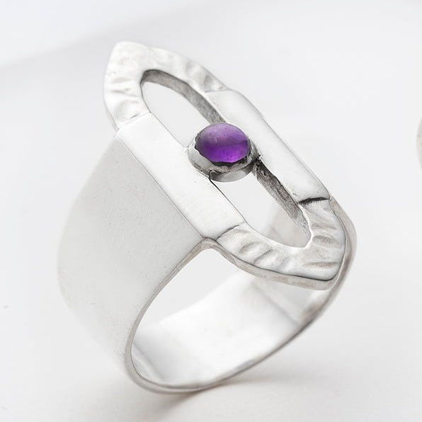 Large sterling silver ring with purple amethyst