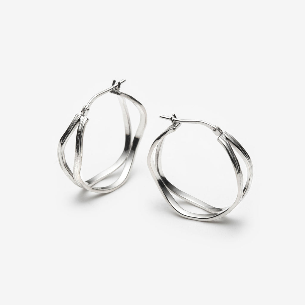 double wave silver hoop earrings