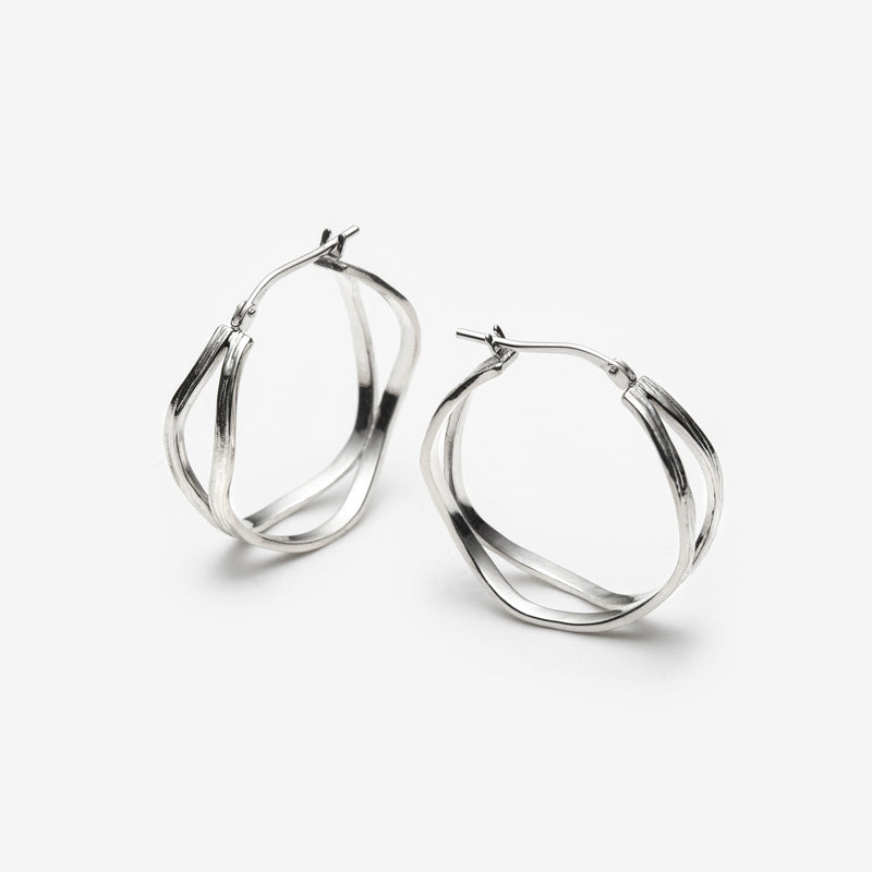 double wave silver hoop earrings