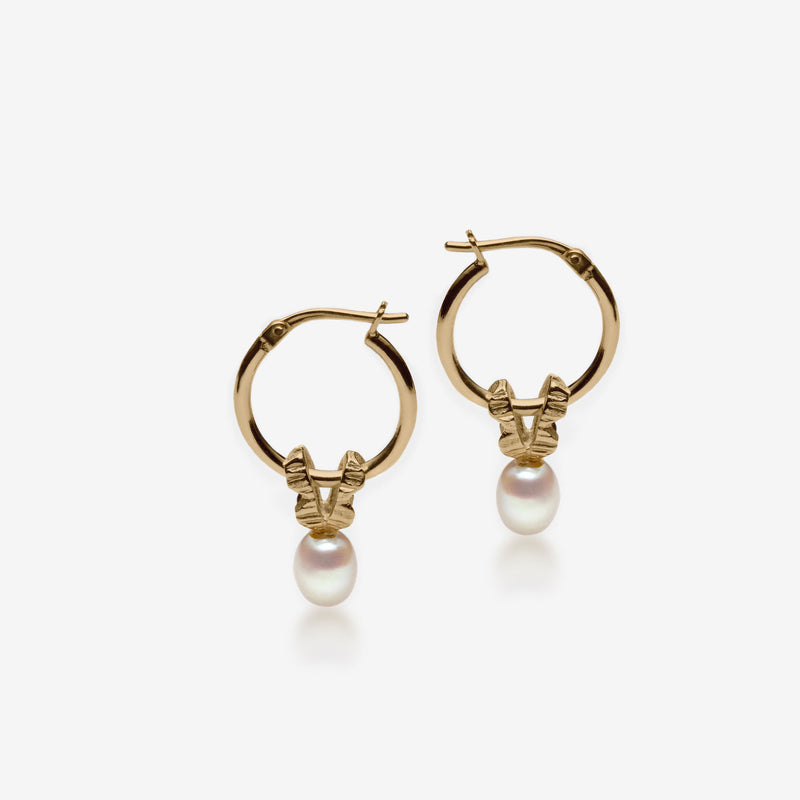 Gold pearl hoop earrings