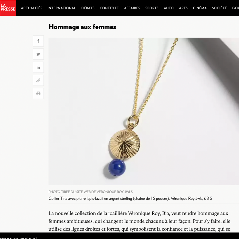 Veronique Roy Jwls's handmade in quebec jewelry featured in La presse 2021 gift guide.