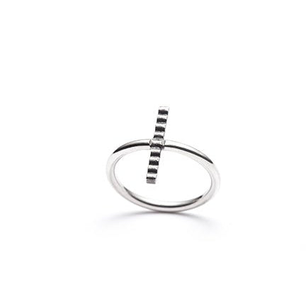 Narrow road, oxidised vertical bar ring in silver