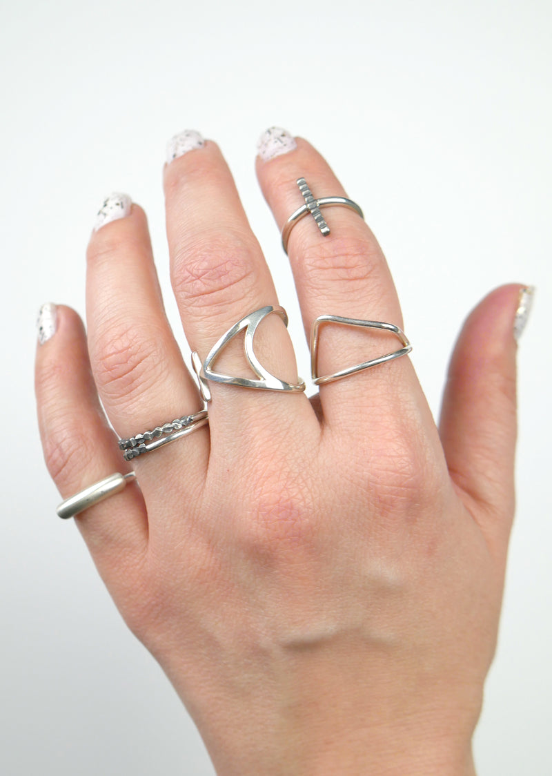 Narrow road, oxidised vertical bar ring in silver