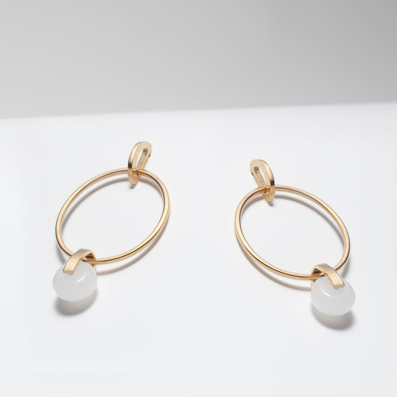 14k gold plated silver hoop earrings with white jade