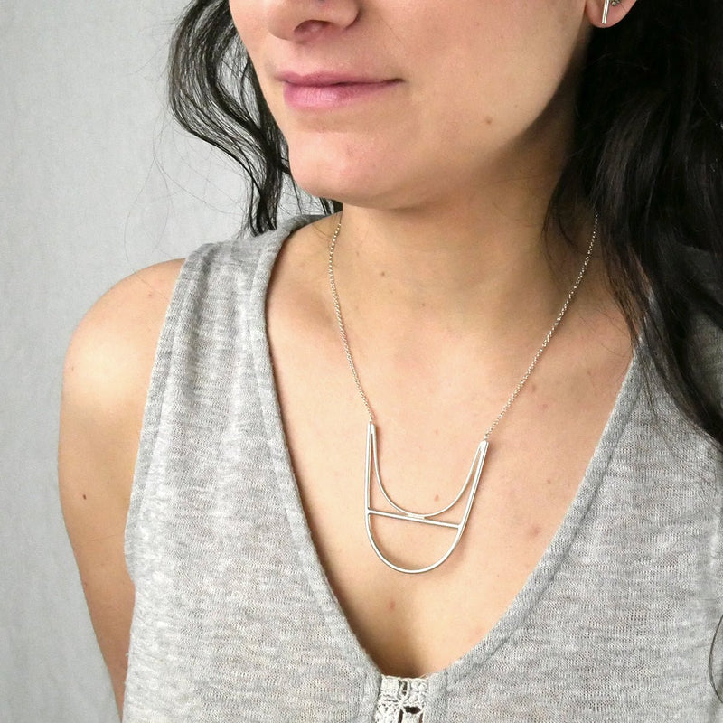 Arc, large U shape necklace in sterling silver
