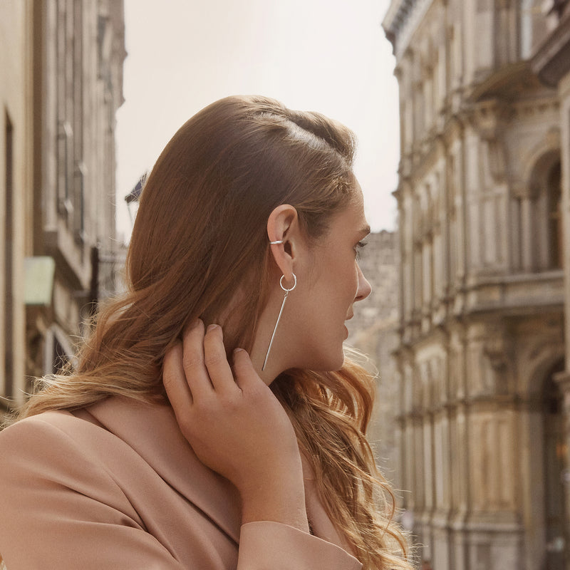 90's inspired sterling silver long hoop earrings with charms