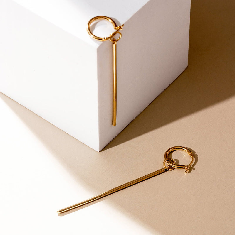 Chic and trendy long dangle hoop earrings-gold plated silver