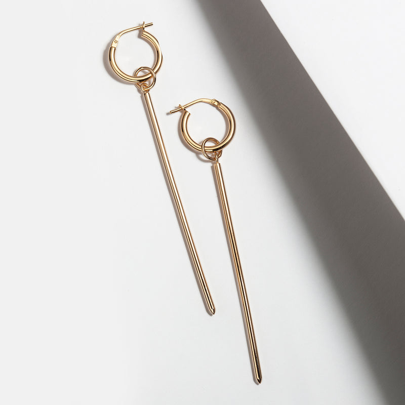 Canadian desiger long hoop earrings-gold plated silver