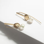Gold plated silver long dangling bar earrings with freshwater pearls-gift women 