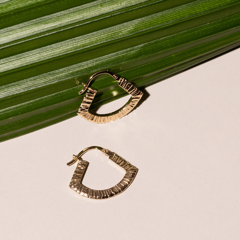 14k gold plated silver unique modern hoop earrings with striped texture