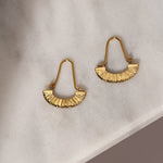 Small Art deco inspired gold half moon textured hoop earrings