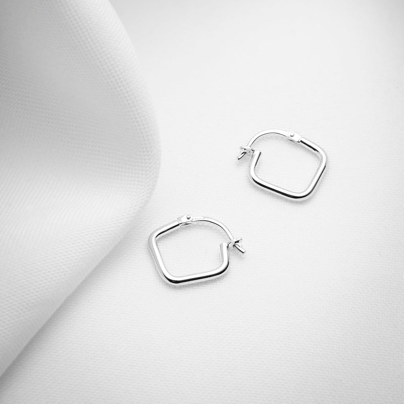 Square sterling silver dainty hoop earrings
