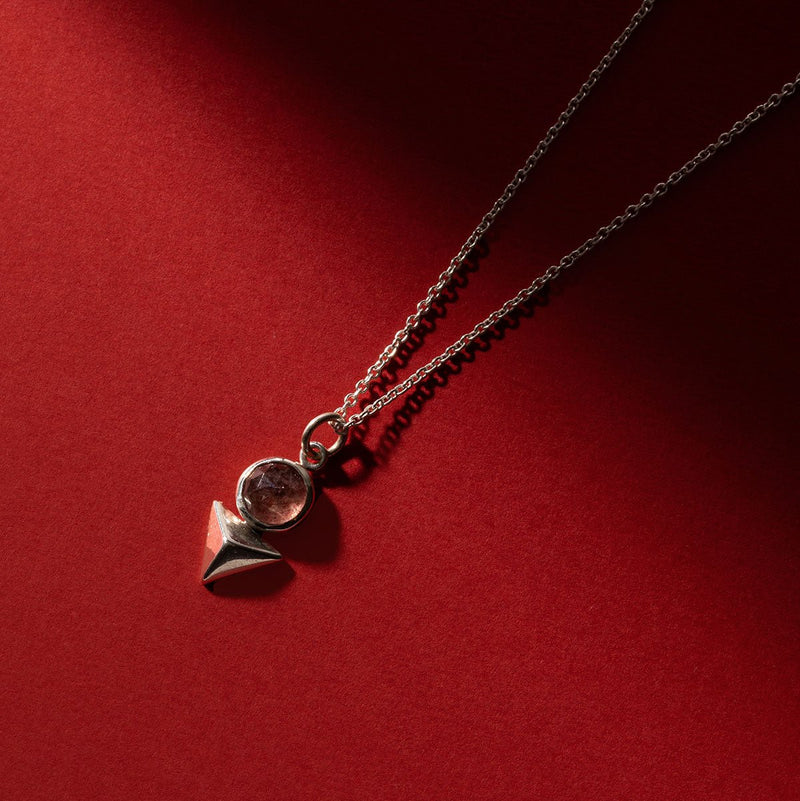 Necklace With a Minimalist Strawberry Quartz charm in sterling silver