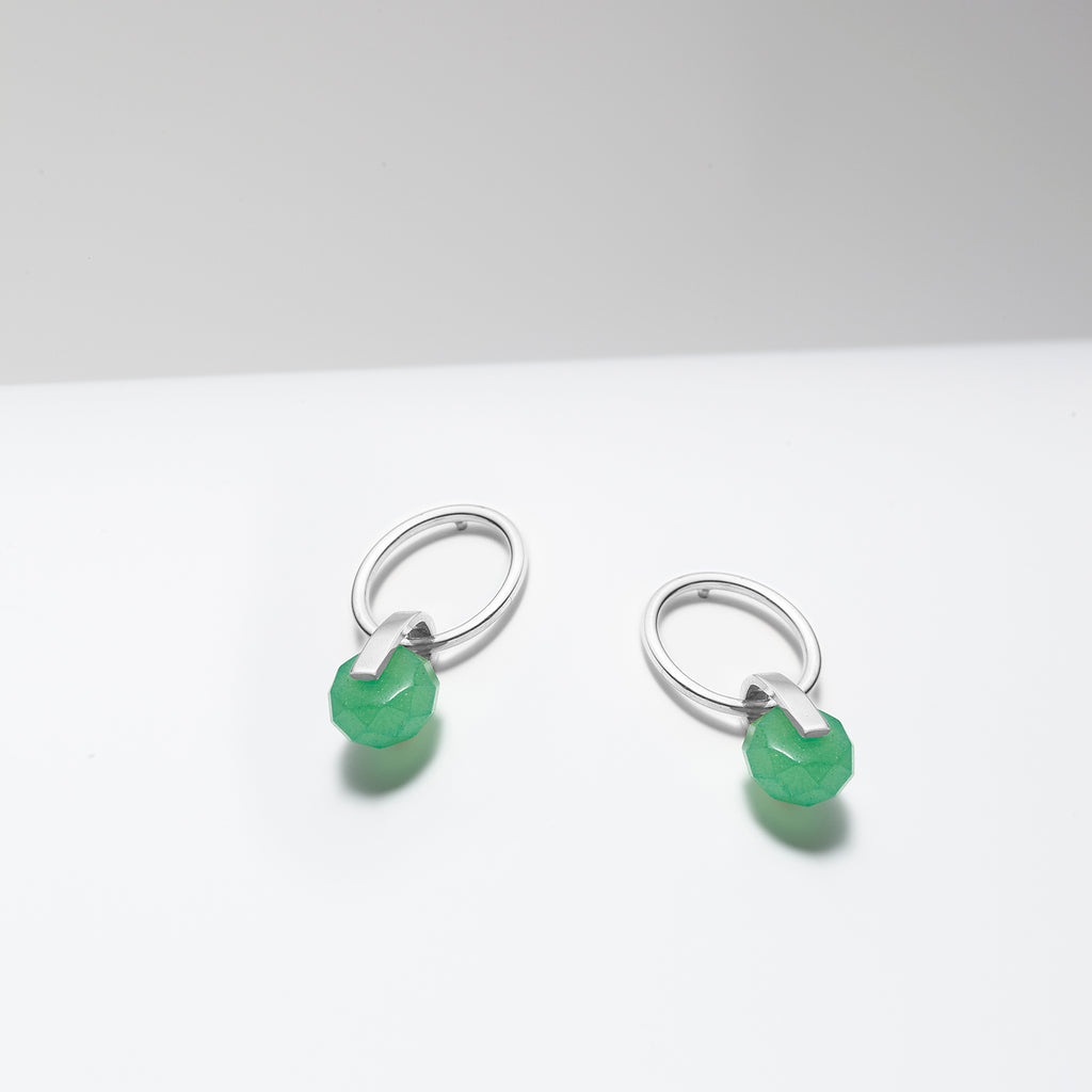 Sterling silver green aventurine hoop stud earrings