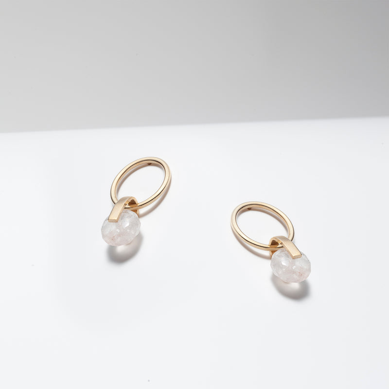 Rose quartz gold dangle hoop earrings