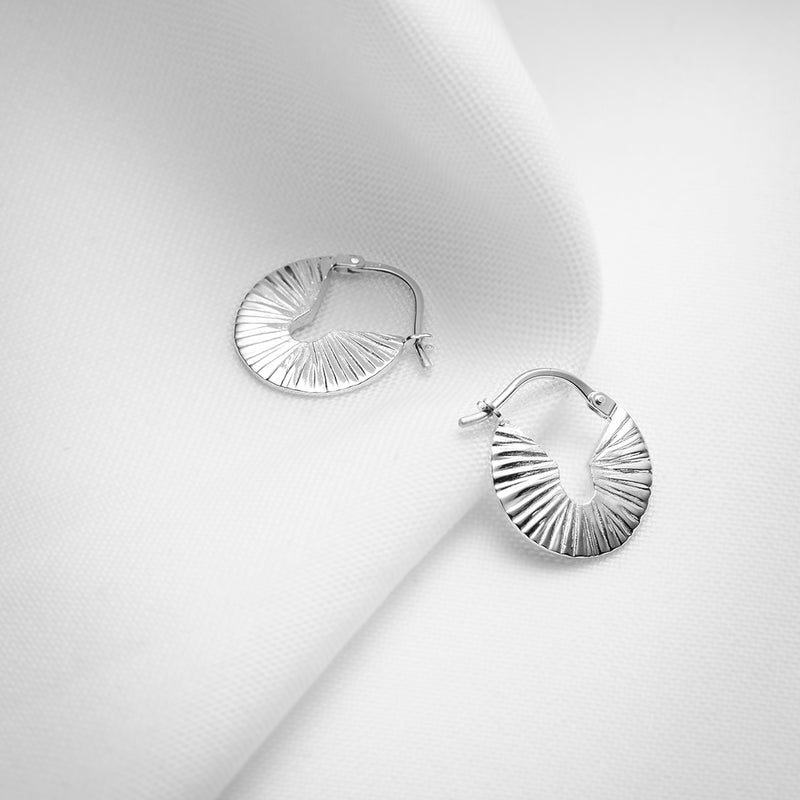 Small thick textured sterling silver round hoops earrings
