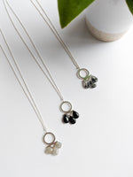 Sterling silver cloudy quartz, black onyx and rutilated quartz pendant necklaces